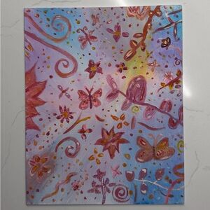 Floral abstract painting homemade canvas children flowers acrylic